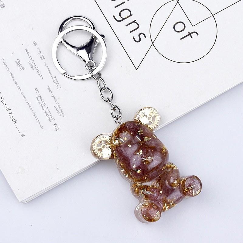 Crystal Stone Bear Pendant With Natural Gemstones For Car Keychain And Gift Use