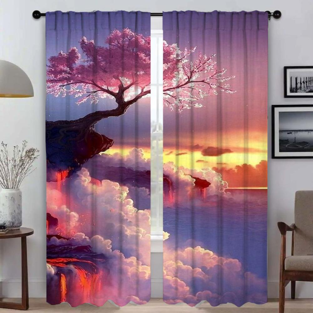 Window Curtain for Room 2 Panel Tree Shades Elegant Room Curtains Tulle for Bedroom Partition Home Interior Curtains Living