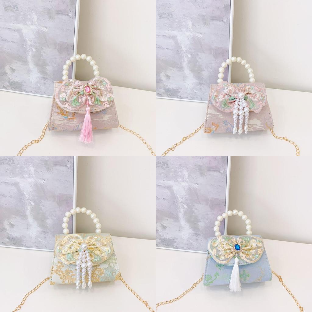Childrens Pearl Handheld Shoulder Bag With Tassel Chain For Girls Daily Use