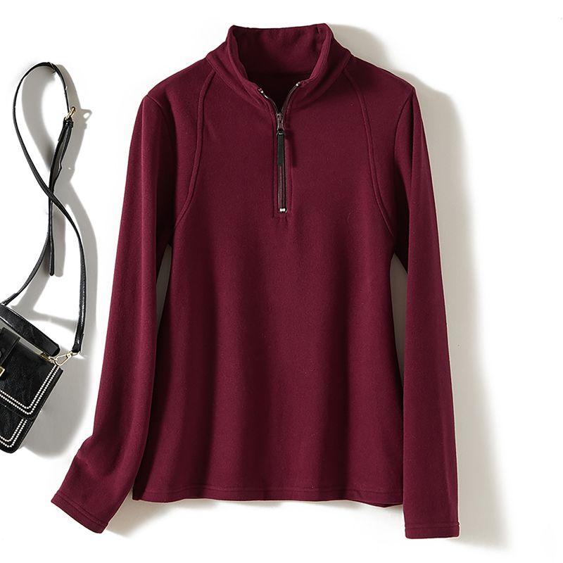 

Neutral and Capable COUPLE S Half-high Collar Long sleeve Dralon Hoodie! Women Close-Fitting Warm Spring Autumn and Winter Slimming Outerwear Pure Angola red 3XL