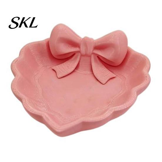 One-piece Molded Tray 3D Printed Bow Jewelry Tray, Heart Shape Ring Dish, Entryway Table Trays, Delicate Decorative Trinket Organizer for Rings