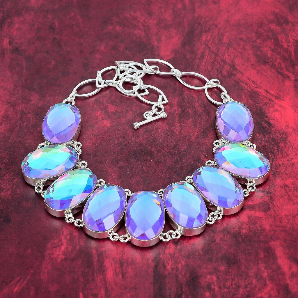 Mystic Topaz Gemstone 925 Solid Sterling Silver Necklace & Bracelet Jewelry Set, Handmade Beauteous Latest Design Jewelry For Her