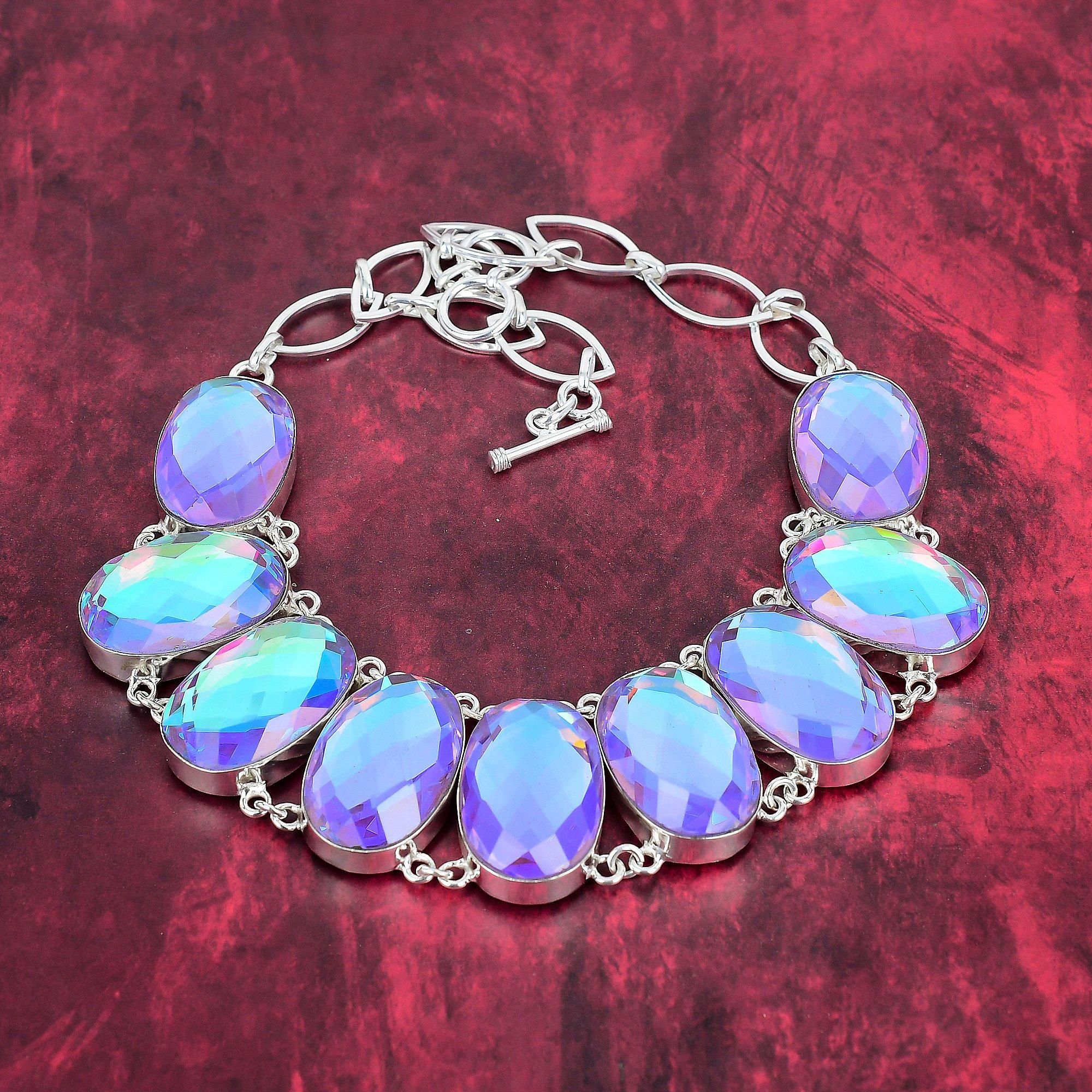 

Ожерелье с мистическим топазом, ювелирные изделия из драгоценных камней, регулируемое ожерелье-цепочка из стерлингового серебра 925 пробы, подарок для женщин, ожерелье ручной работы Adjustable with 18 inches белый