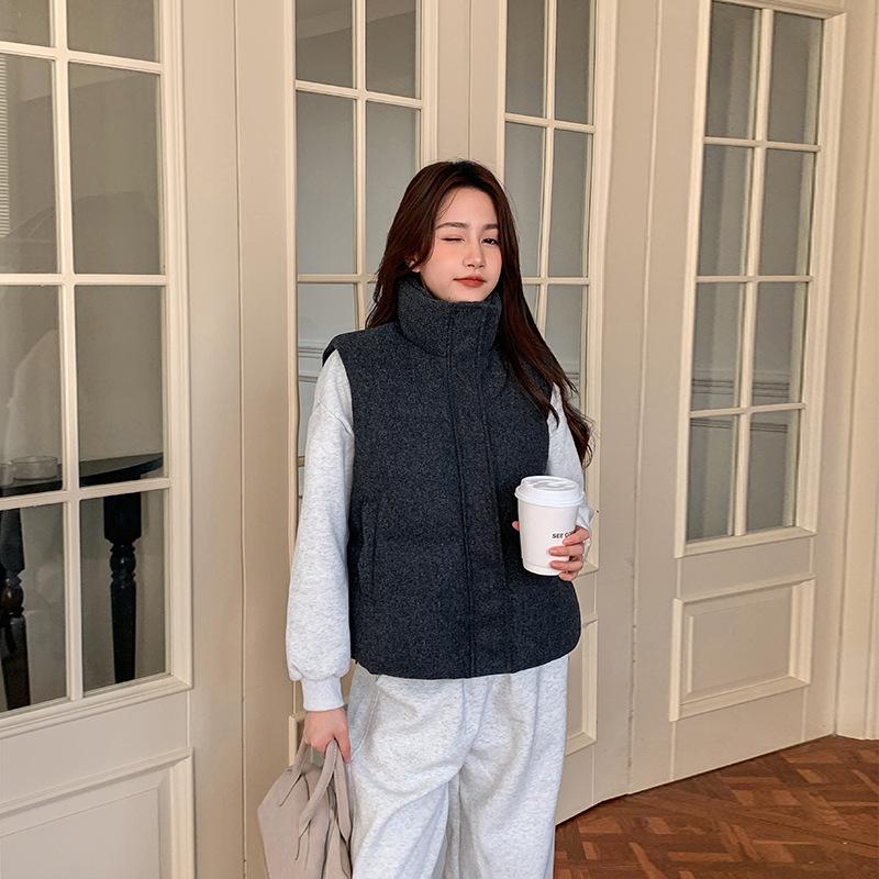 

Autumn and winter new gray woolen warm and thin thickened down cotton clothes women s vest fashion outer vest XXL чёрный