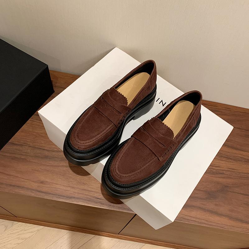 

2025 новые туфли на платформе-маффин, маленькие кожаные туфли в стиле Майяр, маленькие кожаные туфли, кожаные лоферы, женские осенне-зимние туфли на высоком каблуке 40