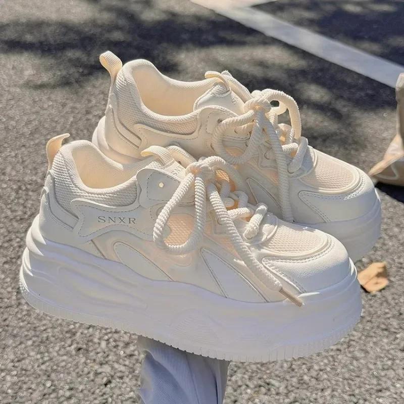 

Мода 2024 года, осенние повседневные женские кроссовки на шнуровке, удобные и дышащие женские вулканизированные туфли, модная обувь в корейском стиле 35 бежевый