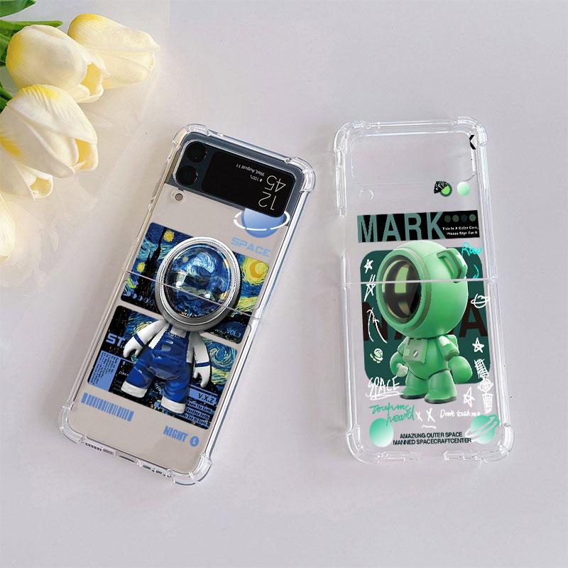 Luxury Case For Samsung Galaxy Z Flip 3 4 5G Funda Z Flip3 Clear PC Hard Shockproof Back Phone Coque Mechanical Astronaut Space