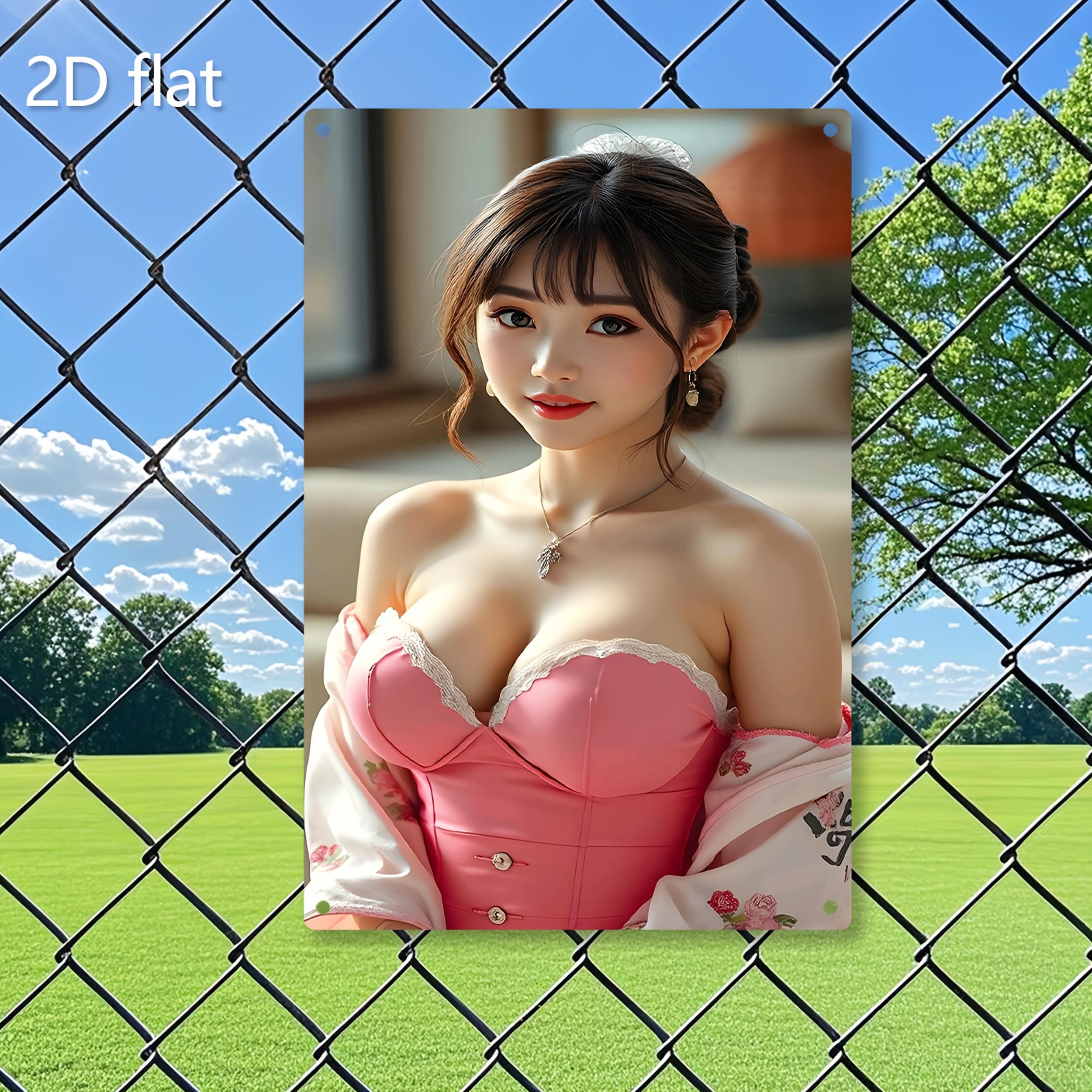 

HD Metal Tin Sign Charming Asian Woman in Pink Lace Bustier with Floral Robe Outdoor Park Scene Vintage Wall Art Plaque Retro D 20x30cm（7.8x11.8inch）