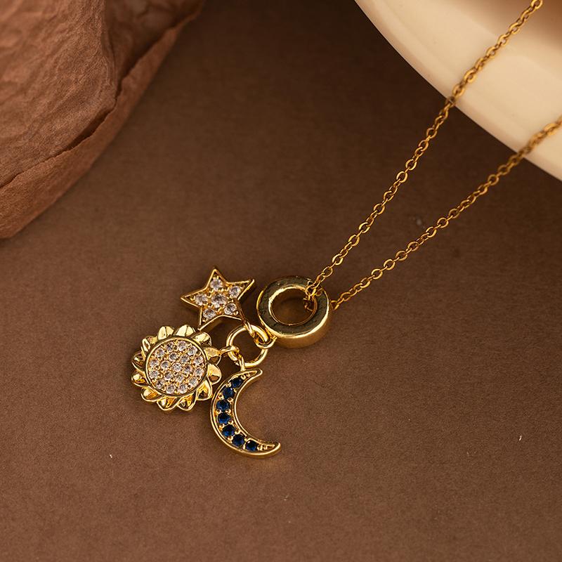 

Ожерелье из нержавеющей стали с солнцем, луной и звездой, подходящее для женской моды, специальное уникальное ювелирное изделие, подарок для вечеринки EXRGN0315