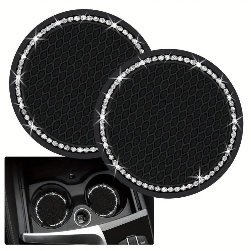 2pcs Shiny Black Silicone Car Cup Holders, Crystal Rhinestone Edged - 2.75 Inch Non-Slip, Fits Vehicle Cup Holders, 2pcs чёрный