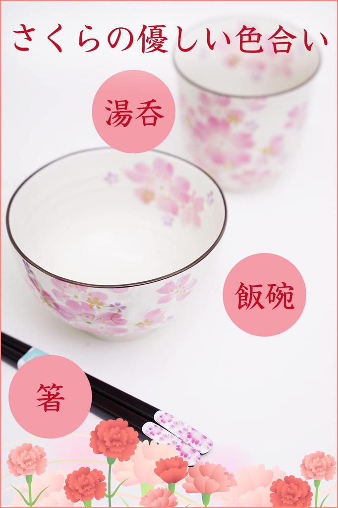 Birthday Present Tea Cup Mino Ware Gift Wrapped Made In Japan Hana Matsuri Rice Bowl Tea Cup with Tenpo Chopsticks Card (Message B)