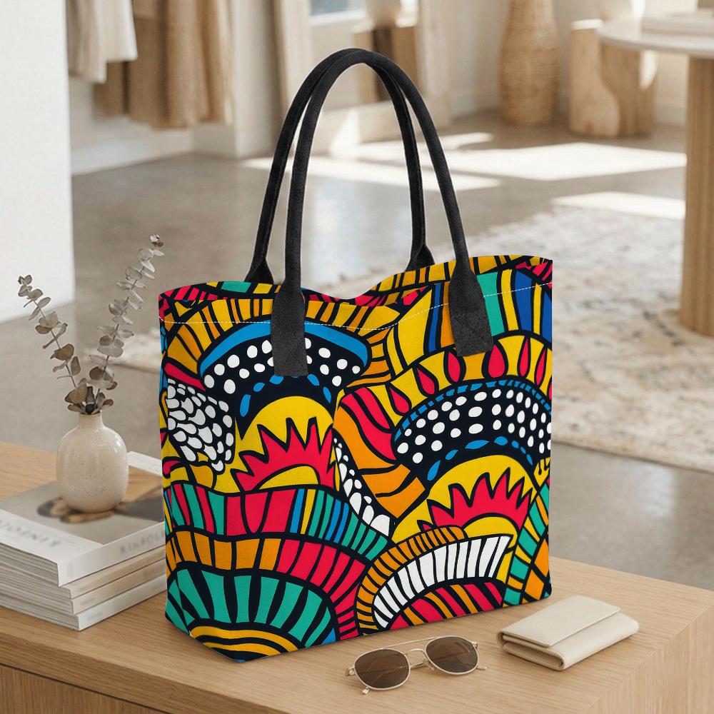 Vibrant Pattern Tote Bag Daily Casual Large Capacity Shoulder Handbag for Outdoor Shopping Travel Use