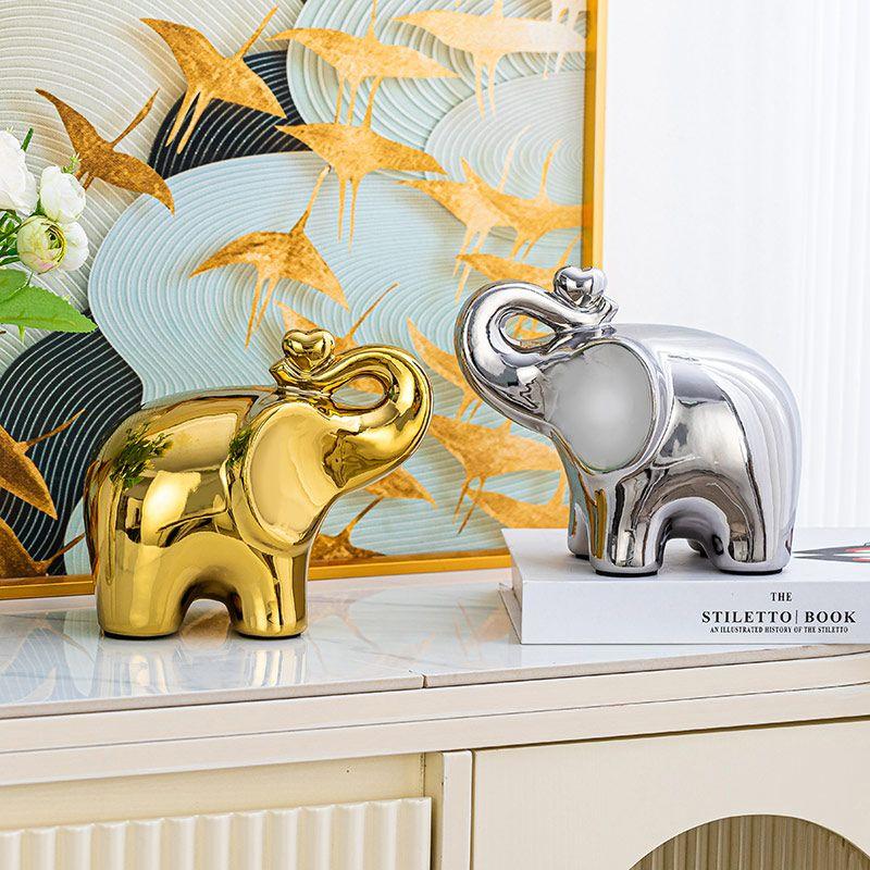 Handmade Ceramic Electroplated Elephant Statue Gold/Silver Home Decor Animal Figurine Wedding Gift  Ornament Office Desk Art