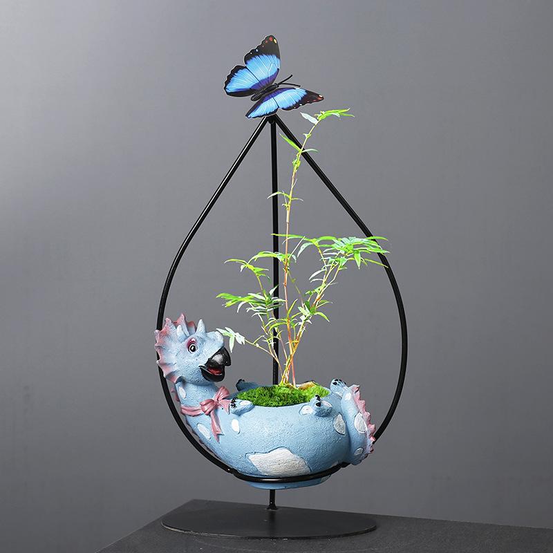 Creative Wrought Iron Hanging Wenzhu Succulent Small Green Plant Flower Pot Cartoon Resin Animal Cradle Flower Pot Desktop Decoration