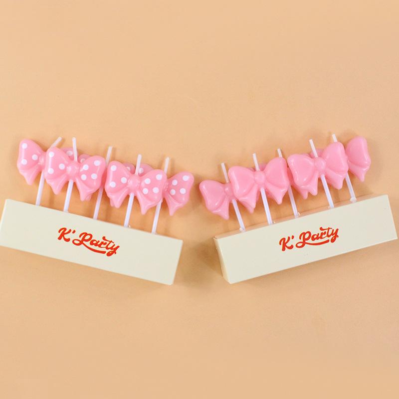 

New Pink Birthday Cake Candles Creative Party 5 PVC Boxed Polka Dot Bow Candles New 5 white bow candles