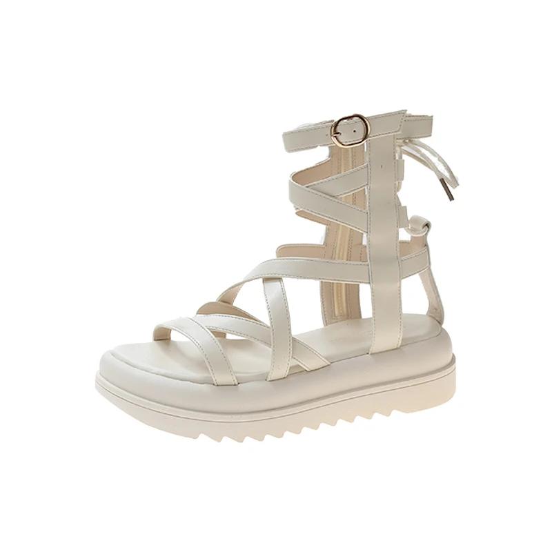 2025 Sexy High Top  Strap Sandals Women Summer Open Toe Fashion Hollow Zip Design Roman Gladiator Thick-soled Platform Sandals
