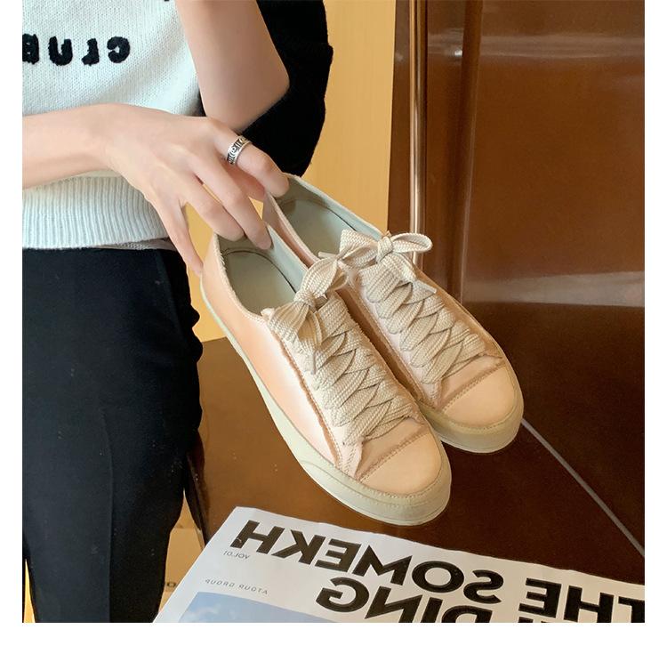 

Sheepskin version Spanish niche silk satin leather shoes versatile little white shoes women s flat casual sports shoes 40