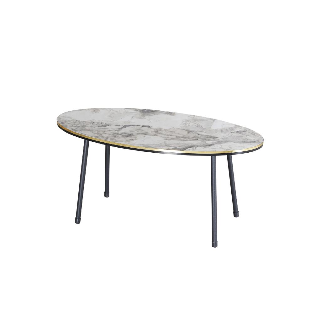 Coffee Table Ellipse Black Metal Leg Double Gold Cream