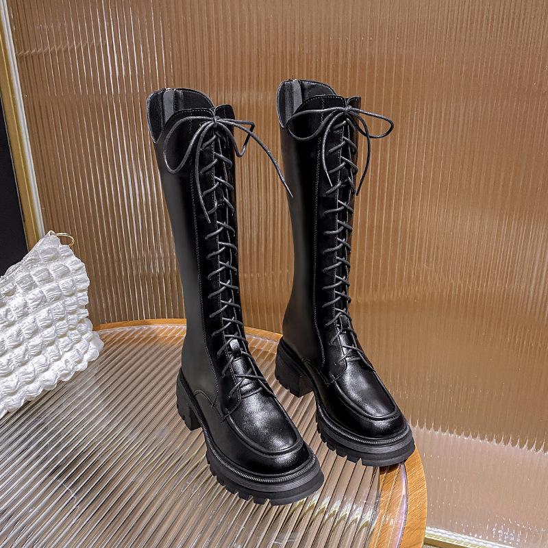 Long boots for women, but over the knee, new autumn and winter knight boots, small inner height increase, thick sole and thin lace-up high tube