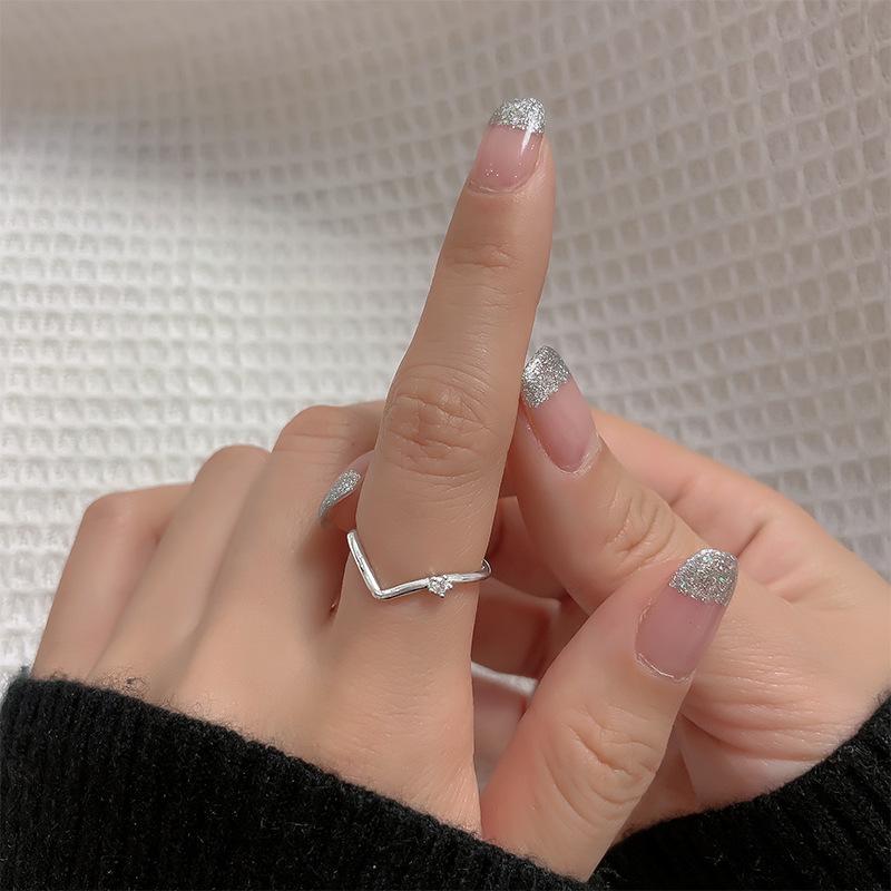 100% Solid 925 Sterling Silver V Shape Zircon Rings For Women Simple Trendy Anillos Party Gifts Lover Accessories