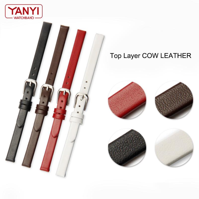 Genuine Leather Watch Bracelet Womens Fashion Watchband Wristwatches Mini Band 6mm 8mm 10mm 12mm Red White Color Small Strap