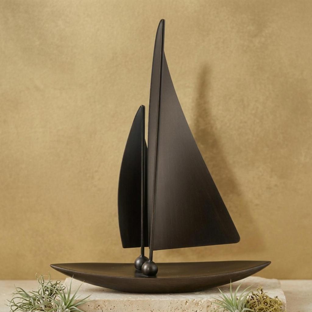 Estatua de Velero con Casco Curvo Escultura Elegante Negro Mate Adorno de Velero para Arte