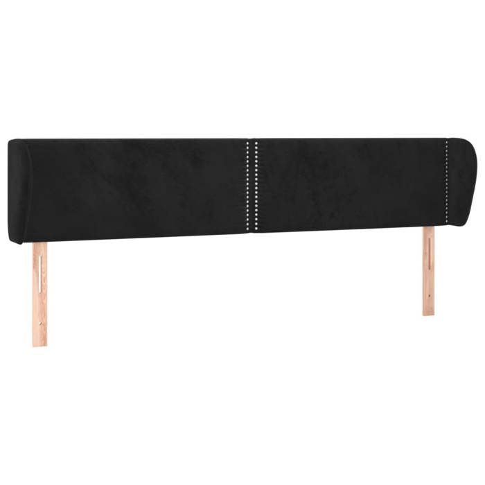 Tête de lit - Tête de lit avec oreilles - Velours noir - Hauteur réglable 78/88 cm - Pieds bois