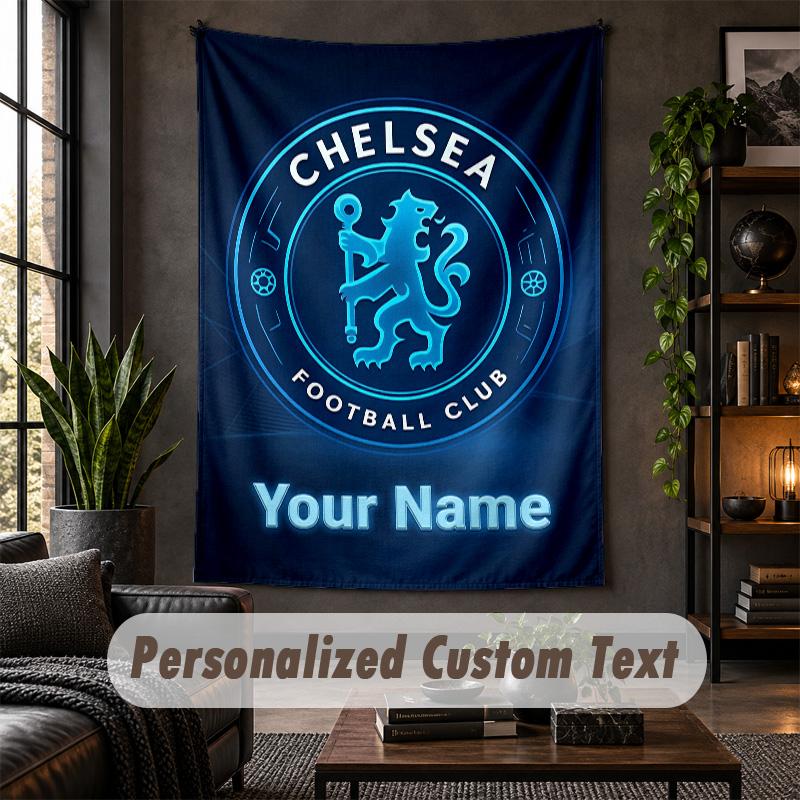 Arazzo da Parete Stampa Chelsea FC Testo Nome Personalizzato Appeso a Parete Decorazione per la Casa