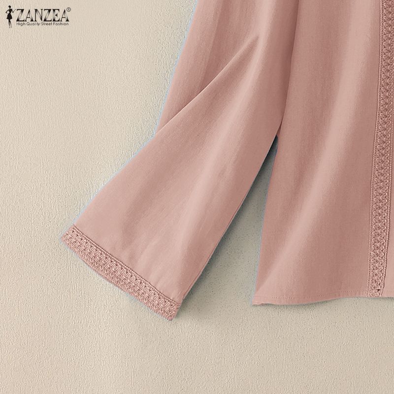 ZANZEA Dámská ležérní bavlněná halenka s kulatým výstřihem a dlouhým rukávem