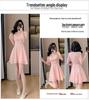 Elegant High-Waisted Pink Chiffon Summer Dress - Youthful and Slimming