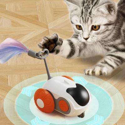 Plastic Turbo Tail Cat Toy Rechargeable Feathers Electronic Smart Cat Toy Cat Exercise Rolling Remote Control Toy Car