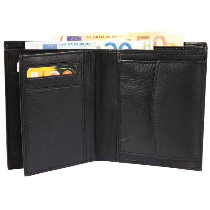 Wallet - LEONARDO VERRELLI - Classic - Genuine Leather - Black - Vertical Format