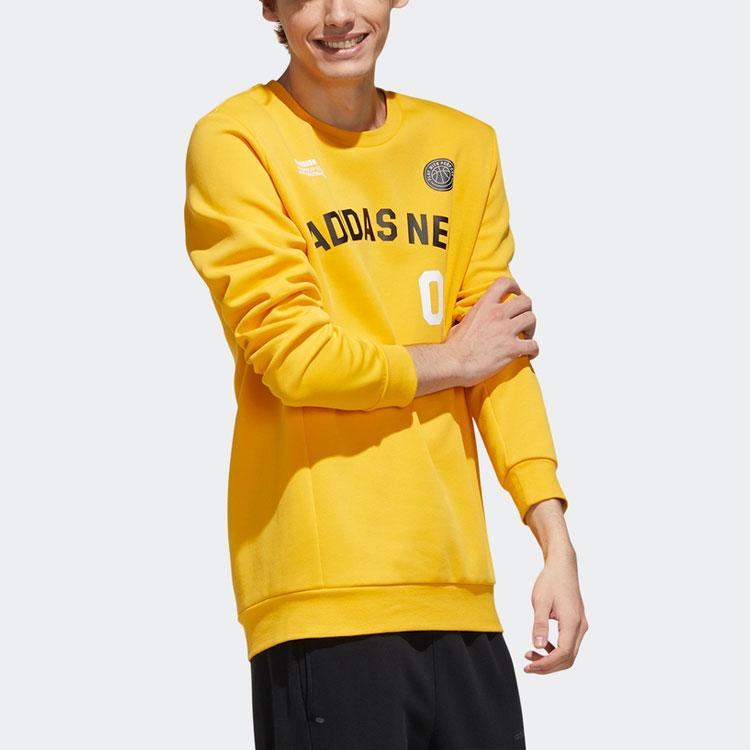 Adidas Neo Varsity Logo Print Knit Sweater Men Sweatshirt Yellow GJ8949