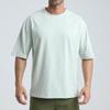 Summer Loose Sports T-shirt for Men Solid Color Cotton Round Neck Short Sleeve Hem Slit White T-shirt