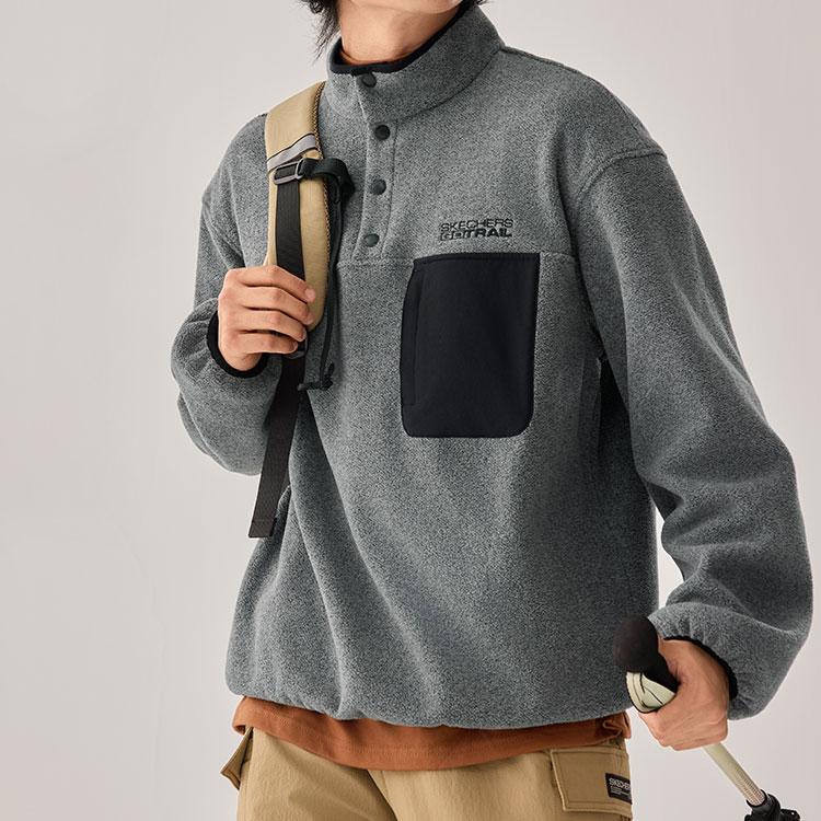 Skechers Half-Zip Fleece Color-Block Insulated Anti-Static Skin-Friendly Sports Casual Pullover Sweatshirt Men sweatshirt P425M190-0038