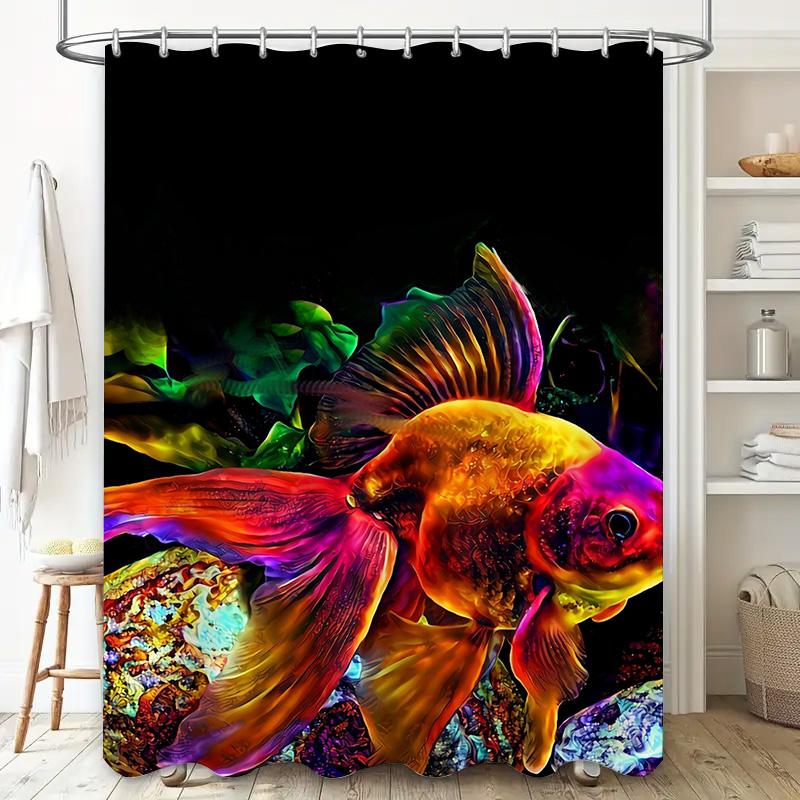Luxury Fish Tank Bathroom Decor Shower Curtain Printing Home Textile Waterproof Fabric Artistic Design Decoration Orange Red Gol