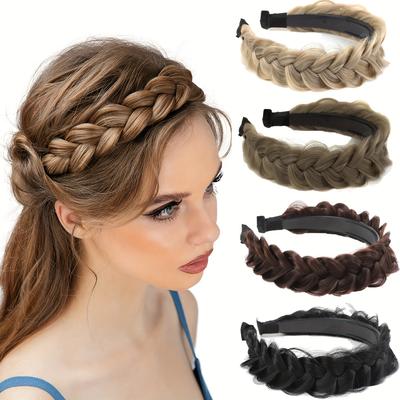 Single Piece Braided Wig Headband with Teeth Non Slip Fishbone Knot Hair, Matte High Temperature for Securing Wigs HU for Theater, Costumes, Daily