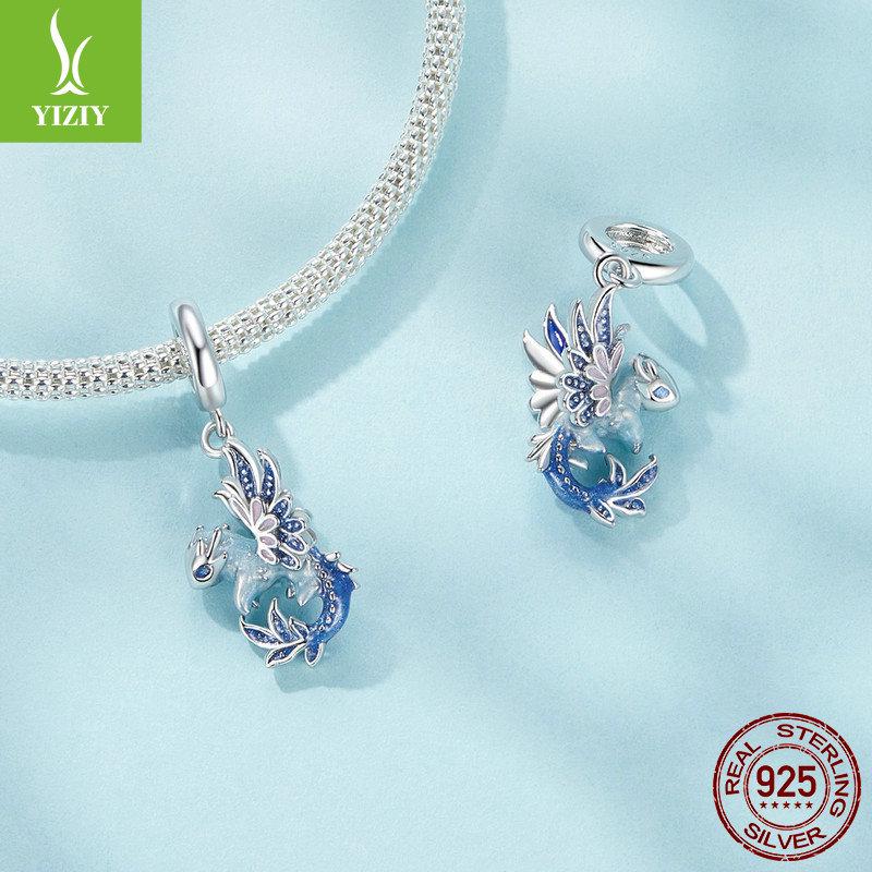 S925 Silver Dragon Pendant Beads: Original Blue Ziyun DIY Bracelet Accessory