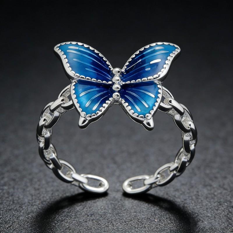 Adjustable Butterfly Ring Women Men Vintage Enamel Copper Jewelry Retro Open Band Statement Piece