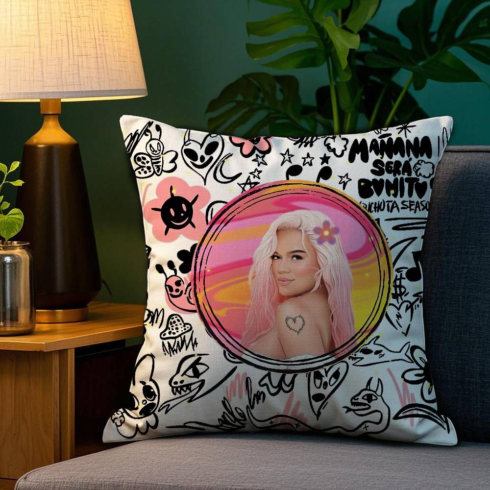 

Cartoon Manana Sera K-Karol G Pillow Case Sofa Living Room Bedroom Double-sided Printing Square Cushion Nap Time Pillow Case 12x12Inch