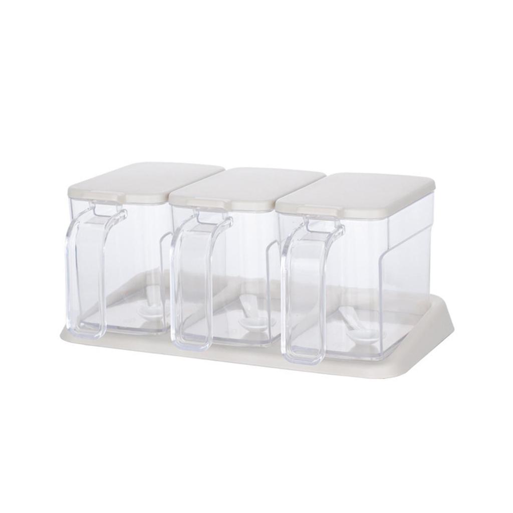 Clear Seasoning Box Storage Container Cruet 3 Compartment Kitchen Spice Pots Apricot