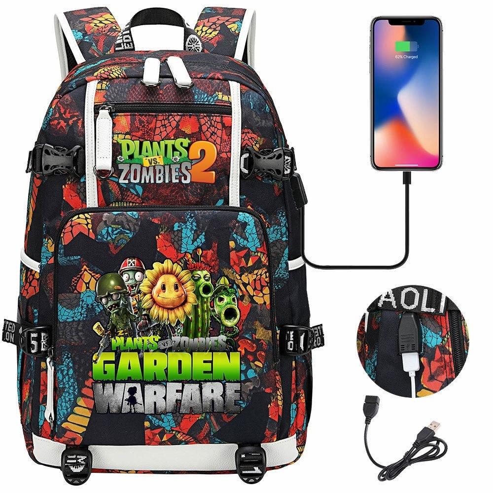 Plant Vs USB Headphones Teenager Student Backpack Casual Travel Daypack for Boys Girls