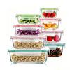 Wholesale 8 Pack Borosilicate Glass Food Containers With Airtight Buckle Lids Household Kitchen Food Organizer
