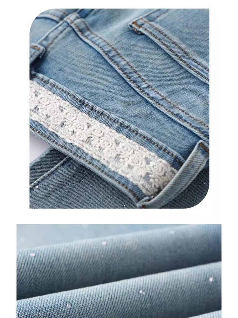 Light Color Rhinestone Lace Flared Jeans - Women's 2025 Retro Style