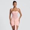 Women Casual Solid Color Mesh Patchwork Twisted Halter Short Bodycon Dress