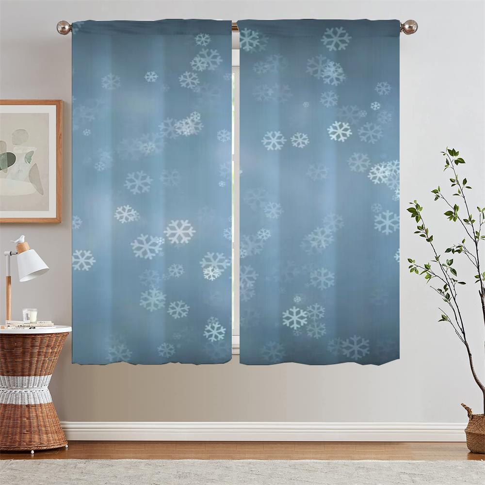 Snowflake Blackout Curtain for Living Room Decoration Black Out Curtains 2 Pcs Set Window Sheer Curtains Salon 2 Pieces Blinds