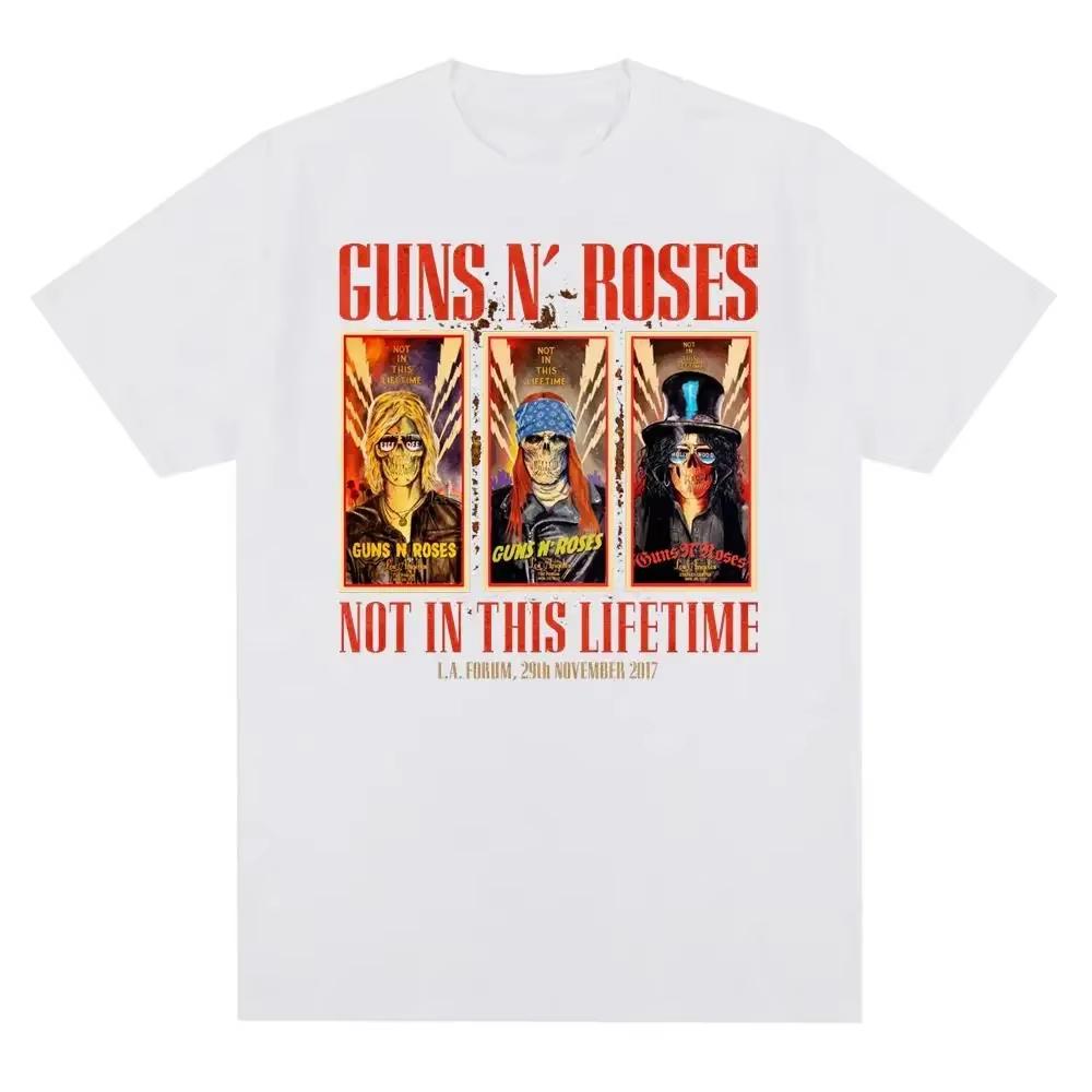 Gun and Rose Pattern Printed Tshirt Retro Rock Band Streetwear Summer Printed Pure Cotton Harajuku Retro Shortsleeved