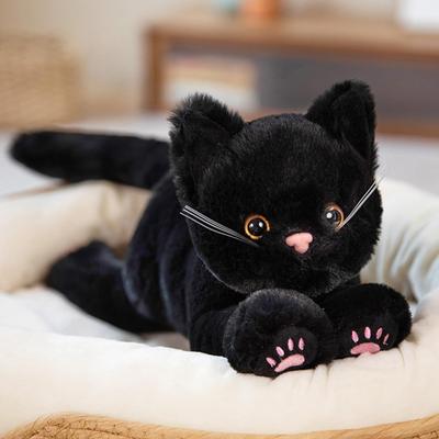 Fluffy Plush Cat Animal Toy, Perfect As a First Toy, Gift, Baby Shower Gift, Baby Shower Gift, Cute Cushion, Cuddle Pillow, Realistic Black, 50cm,