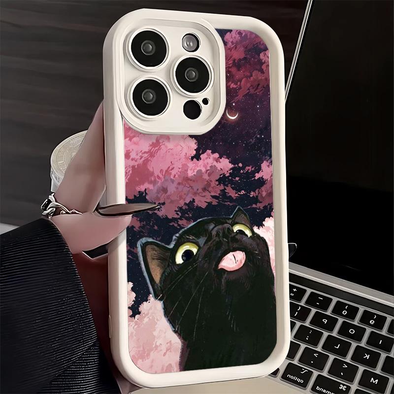 Phone Case for iPhone 17 Air 16E 15 16 Pro Max Cat Cute Kitten Cartoon Cover 14 Plus 13 12 Mini Soft Shell Silicone Fundas