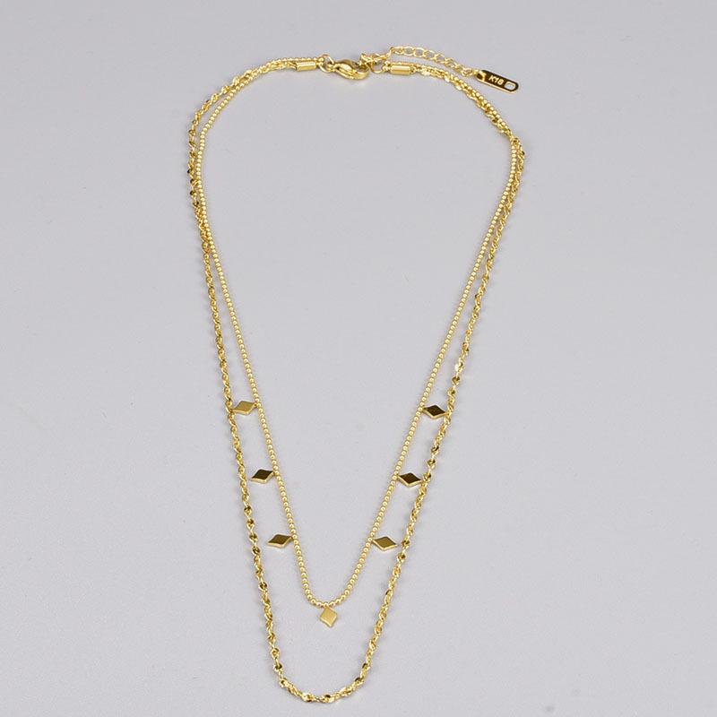 18k Gold Double-Layered Rhombus Sequin Choker Necklace - Women's Non-Fading European & American Summer Fashion Jewelry